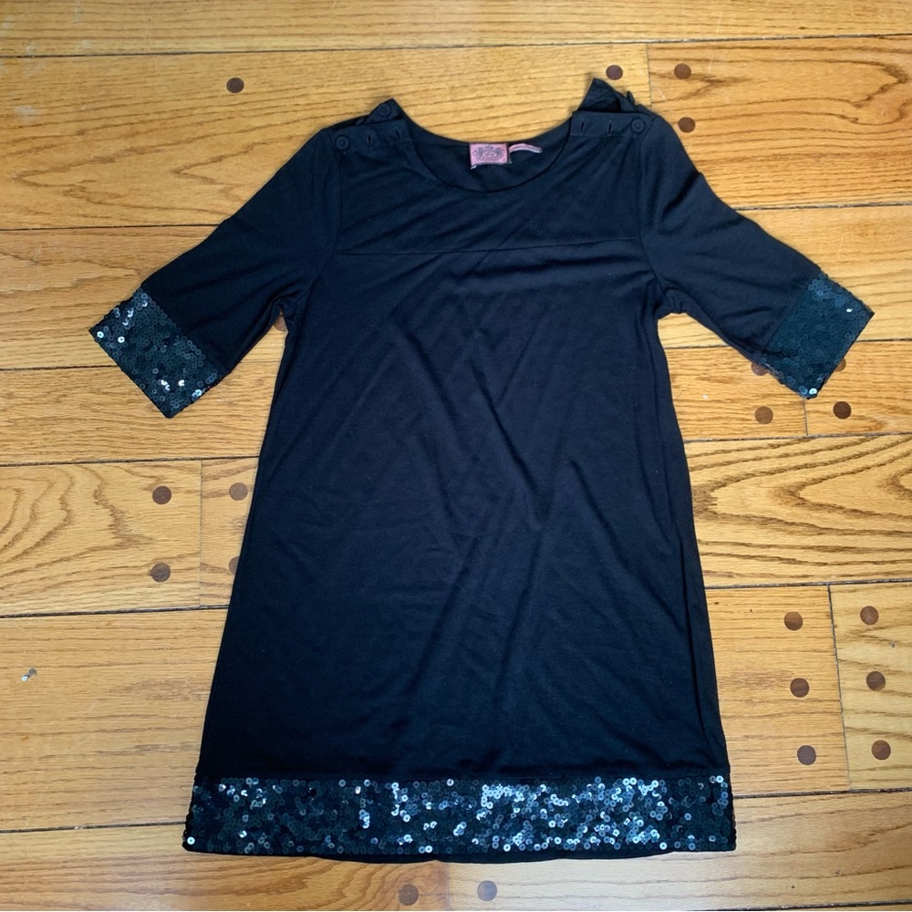 Juicy Couture Tunic Top Sequins Hem Cuff Dress Black Women's Medium